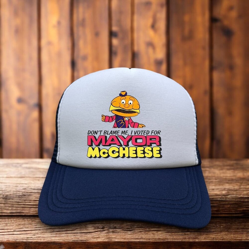 Mayor McCheese Mens Trucker Hat Navy Snapback McDonalds Hamburglar Baseball Cap